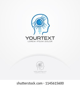 Artificial intelligence logo, Vector of digital electronics chip human head logo. Technology vector logo template