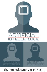 Artificial Intelligence Logo is a vector logo presenting a person with a CPU as a brain, perhaps an android or a robot, representing the concept of A.I.