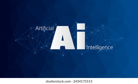 Artificial intelligence. Low poly blue gradient background. Network pattern. Machine learning. Smart digital technology. AI. Vector illustration