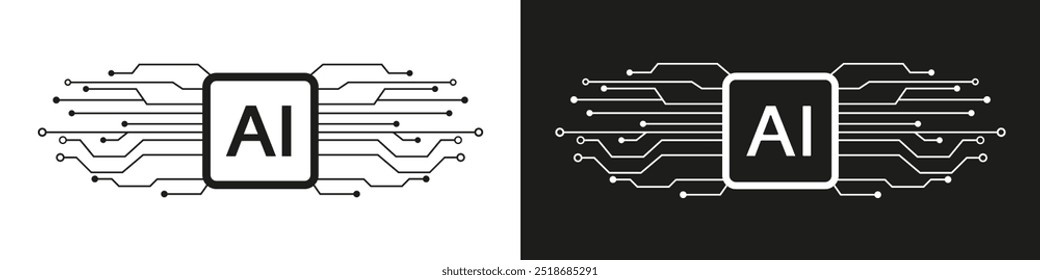 Artificial intelligence machine. Ai pictogram with neural lines. Digital technology assistant for generation. Vector illustration.