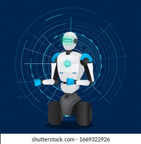 Artificial intelligence machine capable of independently making decision. Autonomous character or android. Robot designed for industrial using. Vector illustration of modern technology in flat style