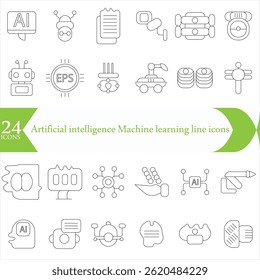 Artificial intelligence. Machine learning. 60 line icons set. Vector illustration. Editable stroke.