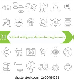 Artificial intelligence. Machine learning. 60 line icons set. Vector illustration. Editable stroke.