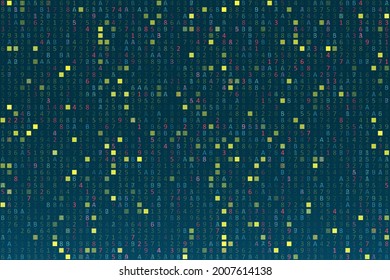 Artificial intelligence and machine learning. Abstract digital code visualization. Big data code representation. Stream of encoded data.