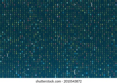 Artificial intelligence and machine learning. Abstract digital code visualization. Big data code representation. Stream of encoded data.