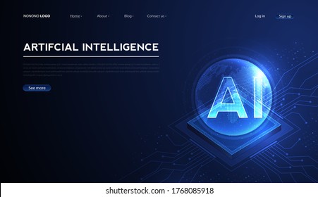 Artificial intelligence, machine learning, ai, data deep learning for future technology artwork, mining, isometric, neural network, machine programming and Responsive web banner. vector Illustration. 
