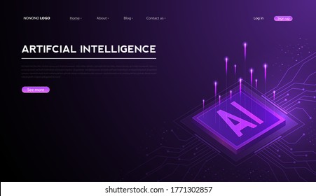 Artificial intelligence, machine learning, ai, data deep learning for future technology artwork, mining, isometric, neural network, machine programming and Responsive web banner. vector Illustration. 