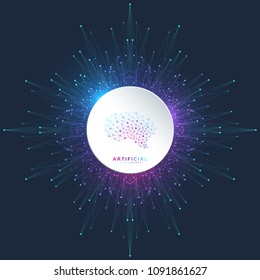 Artificial Intelligence and Machine Learning Concept. Vector symbol AI. Brain Logo Template. Neural networks and another modern technologies concepts