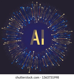 Artificial Intelligence Machine Learning Concept Vector Illustration. Neural networks modern AI technologies concepts. Big data visualization vector. Sphere frame of lines, dots. Digital information
