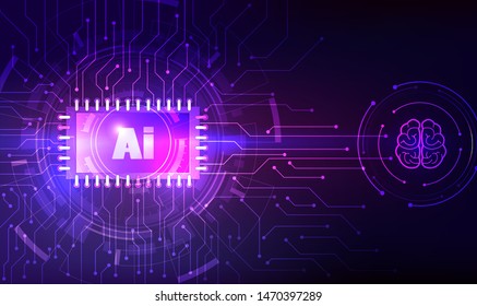Artificial Intelligence and Machine Learning Concept. Vector illustration symbol AI. Microchip and another modern technologies concepts.
