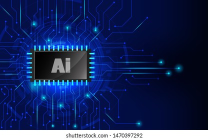 Artificial Intelligence and Machine Learning Concept. Vector illustration symbol AI. Microchip and another modern technologies concepts.