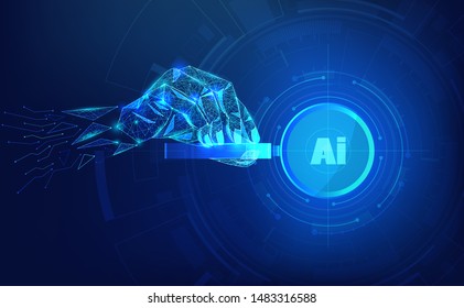 Artificial Intelligence and Machine Learning Concept. Vector illustration symbol AI. Microchip and another modern technologies concepts.