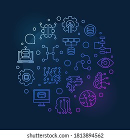 Artificial Intelligence and Machine Learning concept vector colorful round outline illustration on dark background