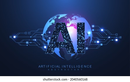 Artificial intelligence and machine learning concept futuristic vector symbol. Artificial intelligence wireless technology design. Neural networks and modern technologies concepts.