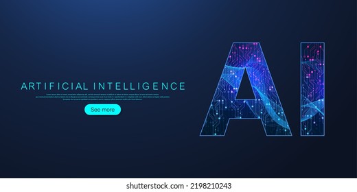 Artificial intelligence and machine learning concept futuristic vector symbol. Artificial intelligence wireless technology design. Neural networks and modern technologies concepts.