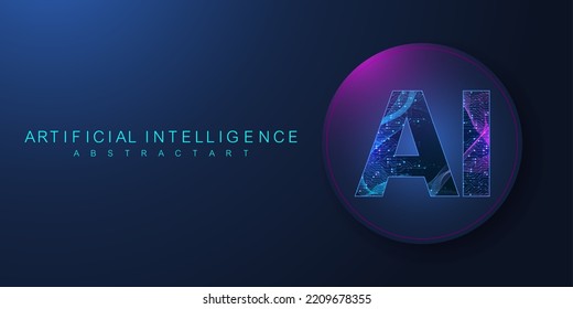 Artificial intelligence and machine learning concept futuristic vector symbol. Artificial intelligence wireless technology design. Neural networks and modern technologies concepts