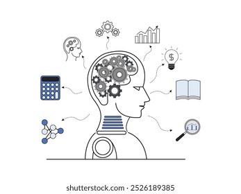 Artificial intelligence machine learning digital transformation concept set. Deep learning line vector