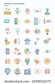 Artificial intelligence and machine learning flat icon set, Its including icons like tag