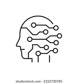 Artificial intelligence. Machine learning, human cyborg icon concept line style isolated on white background. Vector illustration