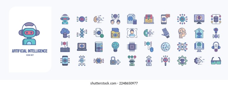 Artificial intelligence and machine learning, including icons like technology, Brainstorming, business and more. vector illustrations