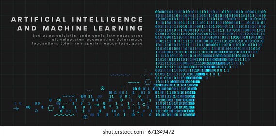 Artificial intelligence and machine learning information technologies infographic vector illustrations. Big data algorithms visualization for business and sceince presentations, posters and covers.