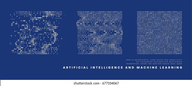 Artificial intelligence and machine learning information technologies infographic vector illustrations. Big data algorithms visualization for business and science presentations, posters and covers.