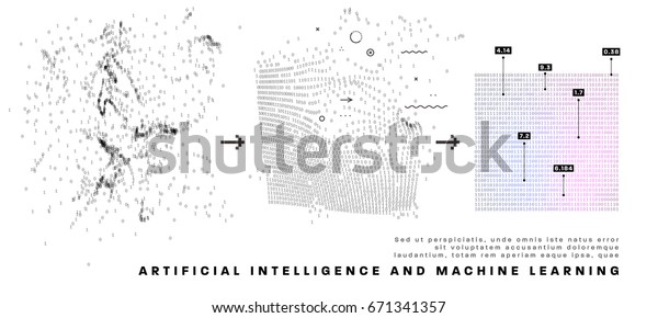 人工知能と機械学習情報技術のインフォグラフィックベクターイラスト ビジネスおよびセンス向けのプレゼンテーション ポスター カバー用のビッグデータアルゴリズムのビジュアル化 のベクター画像素材 ロイヤリティフリー