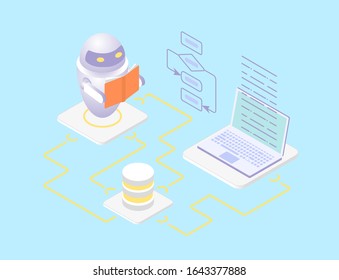 Artificial intelligence and machine learning isometric web vector banner