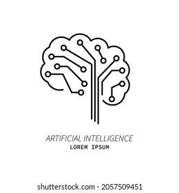 Artificial intelligence and machine learning line icon. Robotic brain. Simple thin outline pictogram. AI concept. Innovative robotic technology element. Cpu,cloud. Editable stroke vector illustration