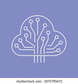 Artificial intelligence and machine learning line icon. Cloud AI.Simple thin outline pictogram. AI concept. Innovative robotic technology element. Cpu,cloud. Editable stroke vector illustration