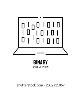 Icono de la línea de inteligencia artificial y aprendizaje automático. binario portátil. Pictograma de contorno fino simple. Concepto de IA. Elemento innovador de tecnología robótica. Cpu, nube. Ilustración vectorial de trazo editable