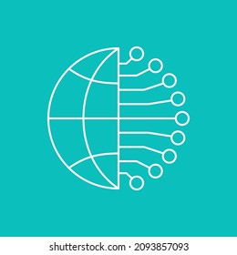 Artificial intelligence and machine learning line icon. World AI. Simple thin outline pictogram. AI concept. Innovative robotic technology element. Cpu,cloud. Editable stroke vector illustration