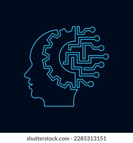 Artificial intelligence. Machine learning, Neuron technology icon concept line style isolated on white background. Vector illustration
