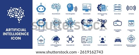 Artificial Intelligence and Machine Learning Robotics Icons | 10 Flat Vector Icons for Technology Projects