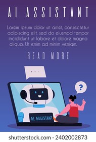 Artificial intelligence and machine learning technologies and industry banner design, flat vector illustration. Implementation of AI Artificial intelligence tschnology.