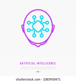 Artificial intelligence or machine learning thin line icon. Modern vector illustration.