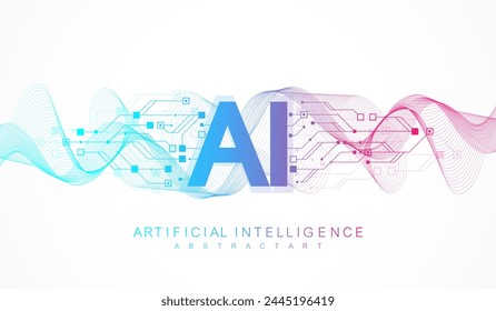 Artificial intelligence and machine learning vector symbol. Artificial intelligence wireless technology design. Neural networks and modern technologies concepts.