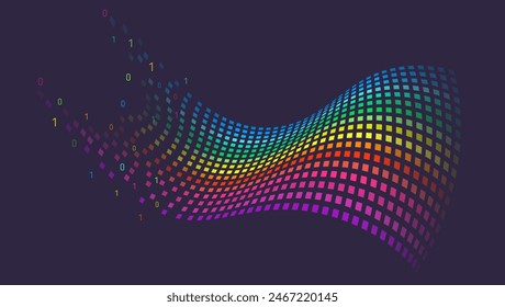 Artificial intelligence, machine learning. Visualization of sorting a large amount of data. Process of information analysis. Vector illustration, information flow on a dark background. 