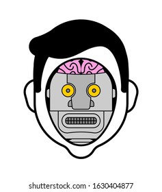 Artificial Intelligence. Man robot head. face of cyborg.