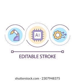 Künstliche Intelligenz in der Herstellung Schleifenkonzept Symbol. Digitalisierung der Industrie. Maschine abstrakte Idee dünne Linie Illustration. Einzeln Umrisszeichnung. Bearbeitbarer Strich. Arithmetik verwendet