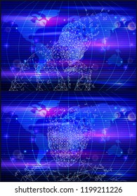 Artificial intelligence map with territory and countries set vector. Earth with geometric abstract person, computer futuristic mind. Cyberspace brain