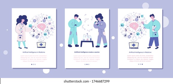 Artificial intelligence medicine vector. Concept of the AI diagnostics and calculations, web banner template set.