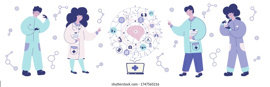 Artificial intelligence medicine vector. Concept of the AI diagnostics and calculations.