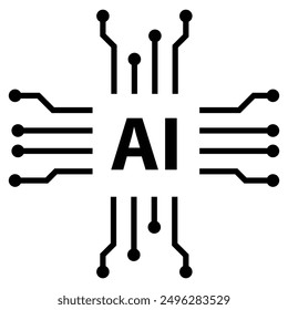artificial intelligence micro chip icon in grey scale isolated on white background.