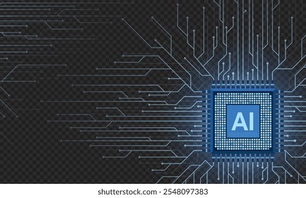 Ilustração de microchip de inteligência artificial. Computação quântica. Tecnologia digital design de conceito de inteligência artificial. Estilo futurista abstrato hitech. Ilustração vetorial