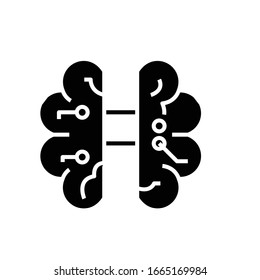Artificial intelligence microchip black icon, concept illustration, vector flat symbol, glyph sign.