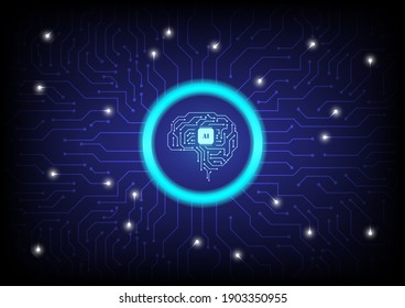 Artificial intelligence microchip in circuit board brain on circuit board background ,Digital AI technology concept.