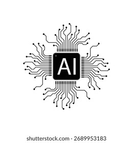 Vetor de circuito de microchip de inteligência artificial isolado no fundo branco