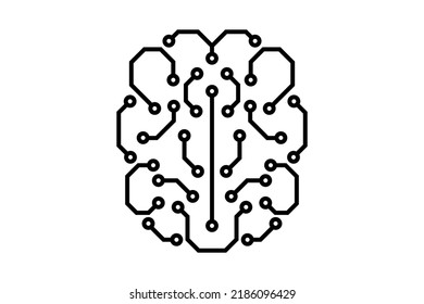 Artificial Intelligence Microchip Digital Brain. AI Chip Board Circuit Linear Icon. Neural Network Processor Line Symbol. CPU Center Computer System Sign. Futuristic Data Technology. Vector Eps