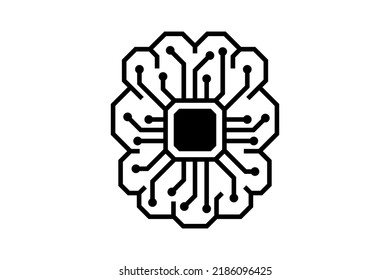 Artificial Intelligence Microchip Digital Graphic Brain. AI Chip Board Circuit Line Icon. Neural Network Processor Line Symbol. CPU Center Computer System Sign. Vector Eps Futuristic Data Technology